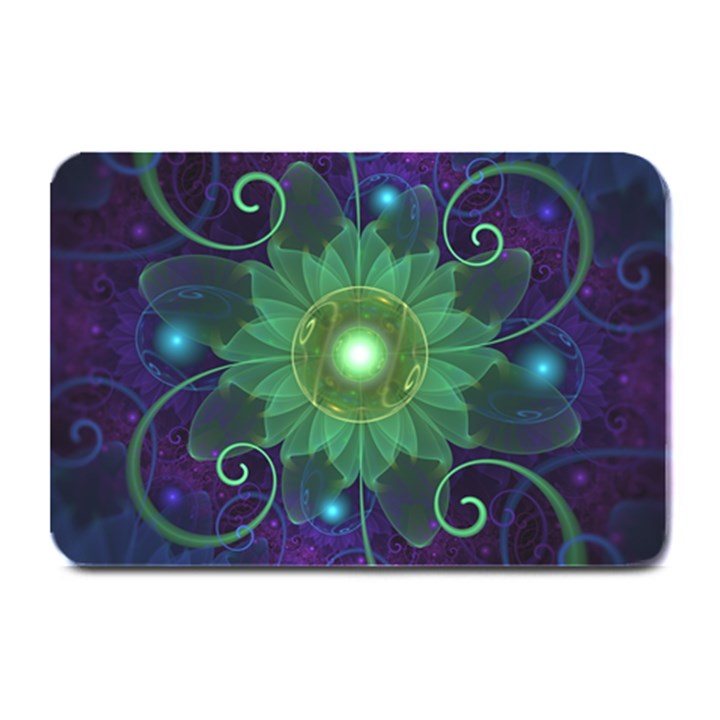 Glowing Blue-Green Fractal Lotus Lily Pad Pond Plate Mats