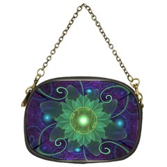 Glowing Blue-green Fractal Lotus Lily Pad Pond Chain Purses (one Side)  by jayaprime