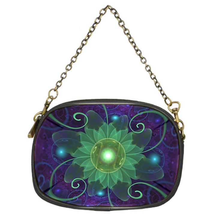 Glowing Blue-Green Fractal Lotus Lily Pad Pond Chain Purses (Two Sides) 