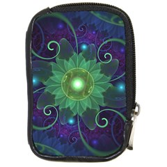 Glowing Blue-green Fractal Lotus Lily Pad Pond Compact Camera Cases by jayaprime