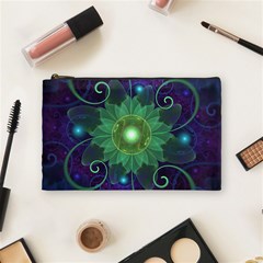 Glowing Blue-green Fractal Lotus Lily Pad Pond Cosmetic Bag (medium)  by jayaprime