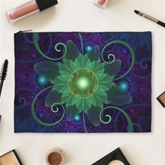 Glowing Blue-green Fractal Lotus Lily Pad Pond Cosmetic Bag (xl) by jayaprime