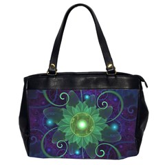 Glowing Blue-green Fractal Lotus Lily Pad Pond Office Handbags (2 Sides)  by jayaprime