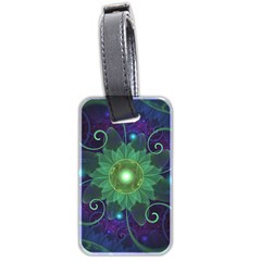 Glowing Blue-green Fractal Lotus Lily Pad Pond Luggage Tags (two Sides) by jayaprime