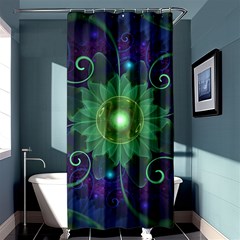 Glowing Blue-green Fractal Lotus Lily Pad Pond Shower Curtain 36  X 72  (stall)  by jayaprime