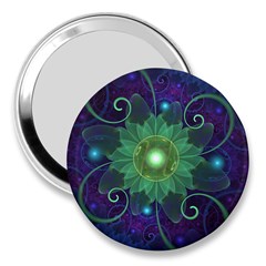 Glowing Blue-green Fractal Lotus Lily Pad Pond 3  Handbag Mirrors by jayaprime