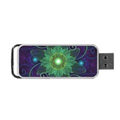 Glowing Blue-green Fractal Lotus Lily Pad Pond Portable Usb Flash (two Sides) by jayaprime