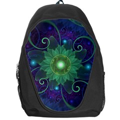 Glowing Blue-green Fractal Lotus Lily Pad Pond Backpack Bag by jayaprime