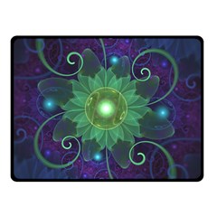 Glowing Blue-green Fractal Lotus Lily Pad Pond Double Sided Fleece Blanket (small)  by jayaprime