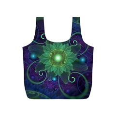 Glowing Blue-green Fractal Lotus Lily Pad Pond Full Print Recycle Bags (s)  by jayaprime