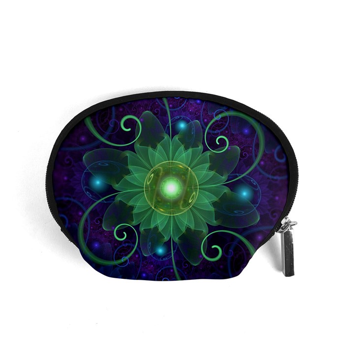 Glowing Blue-Green Fractal Lotus Lily Pad Pond Accessory Pouches (Small) 