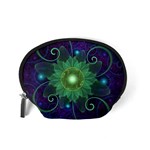 Glowing Blue-Green Fractal Lotus Lily Pad Pond Accessory Pouches (Small)  Back