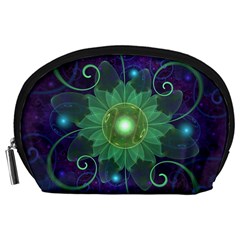 Glowing Blue-green Fractal Lotus Lily Pad Pond Accessory Pouches (large)  by jayaprime