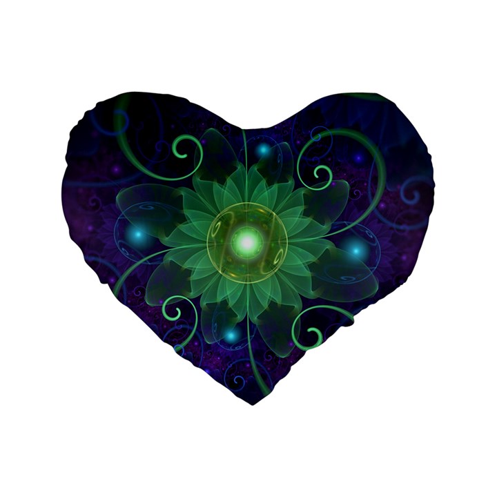 Glowing Blue-Green Fractal Lotus Lily Pad Pond Standard 16  Premium Flano Heart Shape Cushions