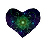 Glowing Blue-Green Fractal Lotus Lily Pad Pond Standard 16  Premium Flano Heart Shape Cushions Back