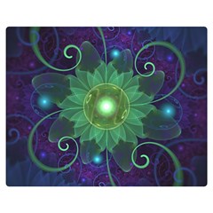 Glowing Blue-green Fractal Lotus Lily Pad Pond Double Sided Flano Blanket (medium)  by jayaprime