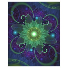 Glowing Blue-green Fractal Lotus Lily Pad Pond Drawstring Bag (small) by jayaprime