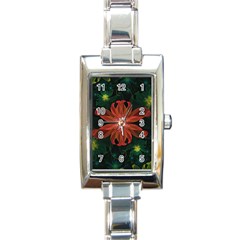 Beautiful Red Passion Flower In A Fractal Jungle Rectangle Italian Charm Watch by jayaprime