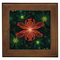 Beautiful Red Passion Flower In A Fractal Jungle Framed Tiles by jayaprime