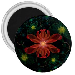 Beautiful Red Passion Flower In A Fractal Jungle 3  Magnets by jayaprime