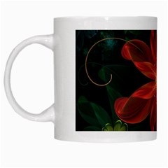 Beautiful Red Passion Flower In A Fractal Jungle White Mugs by jayaprime