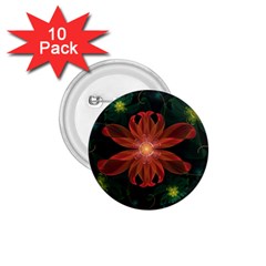 Beautiful Red Passion Flower In A Fractal Jungle 1 75  Buttons (10 Pack) by jayaprime