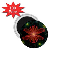 Beautiful Red Passion Flower In A Fractal Jungle 1 75  Magnets (100 Pack)  by jayaprime