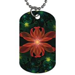 Beautiful Red Passion Flower In A Fractal Jungle Dog Tag (one Side) by jayaprime