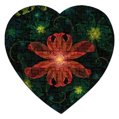 Beautiful Red Passion Flower In A Fractal Jungle Jigsaw Puzzle (heart) by jayaprime