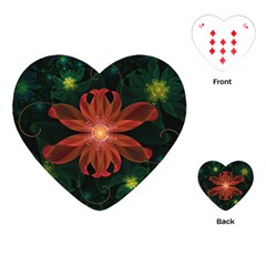 Beautiful Red Passion Flower In A Fractal Jungle Playing Cards (heart)  by jayaprime