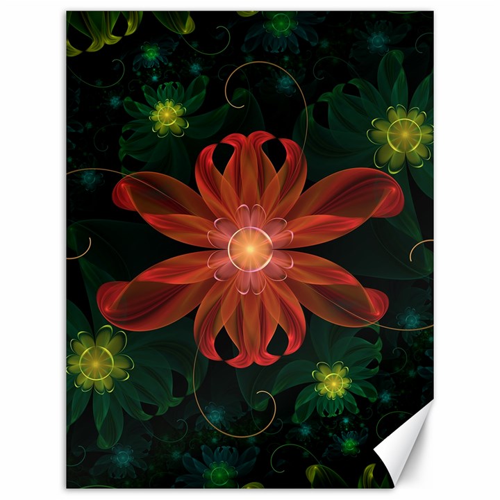 Beautiful Red Passion Flower in a Fractal Jungle Canvas 12  x 16  