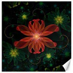 Beautiful Red Passion Flower In A Fractal Jungle Canvas 20  X 20   by jayaprime