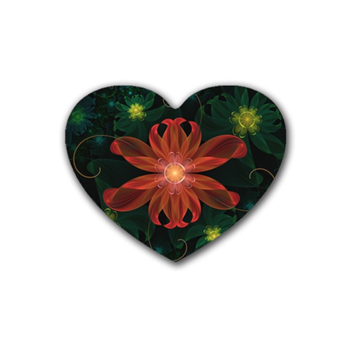 Beautiful Red Passion Flower in a Fractal Jungle Heart Coaster (4 pack) 