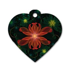 Beautiful Red Passion Flower In A Fractal Jungle Dog Tag Heart (one Side) by jayaprime