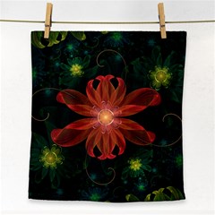 Beautiful Red Passion Flower In A Fractal Jungle Face Towel by jayaprime