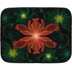 Beautiful Red Passion Flower In A Fractal Jungle Fleece Blanket (mini) by jayaprime