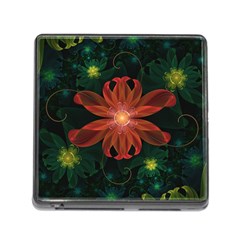 Beautiful Red Passion Flower In A Fractal Jungle Memory Card Reader (square) by jayaprime