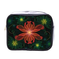 Beautiful Red Passion Flower In A Fractal Jungle Mini Toiletries Bags by jayaprime