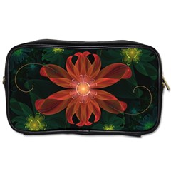 Beautiful Red Passion Flower In A Fractal Jungle Toiletries Bags by jayaprime