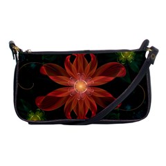 Beautiful Red Passion Flower In A Fractal Jungle Shoulder Clutch Bags by jayaprime