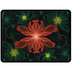 Beautiful Red Passion Flower In A Fractal Jungle Fleece Blanket (large)  by jayaprime