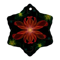 Beautiful Red Passion Flower In A Fractal Jungle Snowflake Ornament (two Sides) by jayaprime