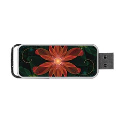 Beautiful Red Passion Flower In A Fractal Jungle Portable Usb Flash (one Side) by jayaprime