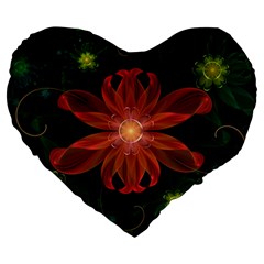 Beautiful Red Passion Flower In A Fractal Jungle Large 19  Premium Heart Shape Cushions by jayaprime