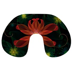 Beautiful Red Passion Flower In A Fractal Jungle Travel Neck Pillows by jayaprime