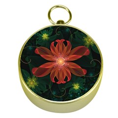 Beautiful Red Passion Flower In A Fractal Jungle Gold Compasses by jayaprime