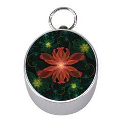 Beautiful Red Passion Flower In A Fractal Jungle Mini Silver Compasses by jayaprime