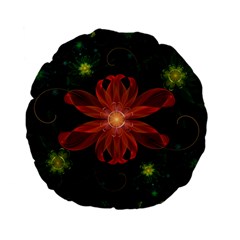 Beautiful Red Passion Flower In A Fractal Jungle Standard 15  Premium Flano Round Cushions by jayaprime