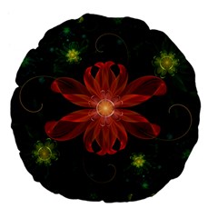 Beautiful Red Passion Flower In A Fractal Jungle Large 18  Premium Flano Round Cushions by jayaprime