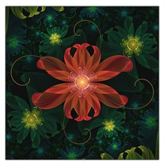 Beautiful Red Passion Flower In A Fractal Jungle Large Satin Scarf (square) by jayaprime